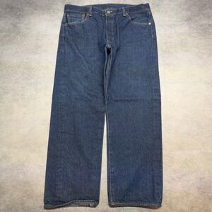 Levi's‎ 501 Original Fit Jeans Mens 38x30 Dark Wash Blue Straight Leg Distressed